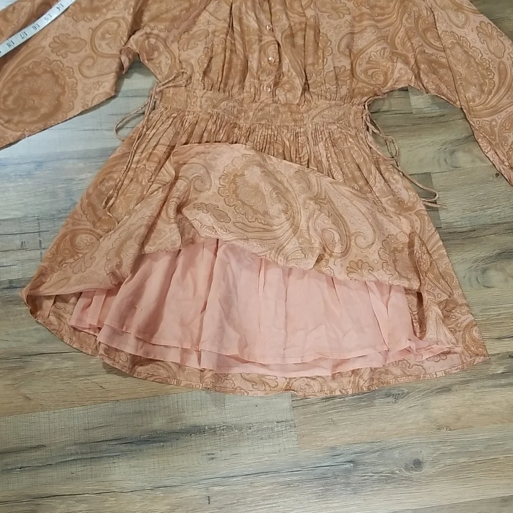 AMUSE SOCIETY Luciana Beach Vida Boho Coral Sand Paisley Peasant Mini Dress - Picture 10 of 15